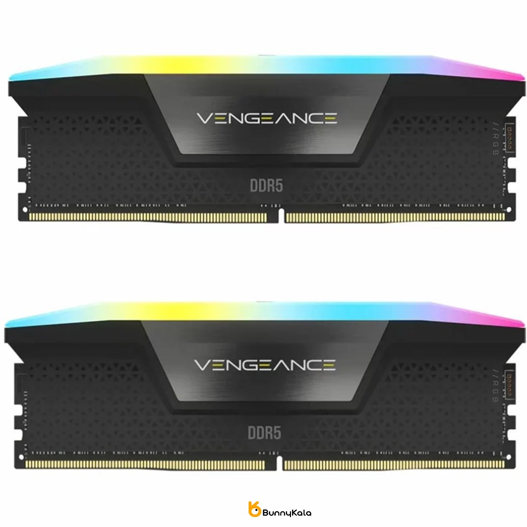 رم کامپیوتر کورسیر دو کاناله مدل Vengeance RGB فرکانس 6000 مگاهرتز DDR5 تایمینگ CL36 حافظه 32 گیگابایت